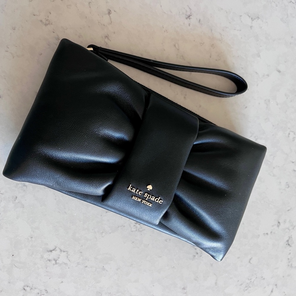 Kate Spade Black Leather Bow Wristlet Clutch